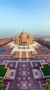 Превью обои индия, храм акшардхам, красиво, вид сверху, панорама
