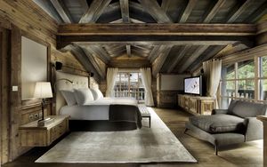 Превью обои интерьер, кровать, подушки, ковер, деревянный дизайн, комната, спальня