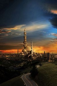 Превью обои ислам, мечеть, город, закат