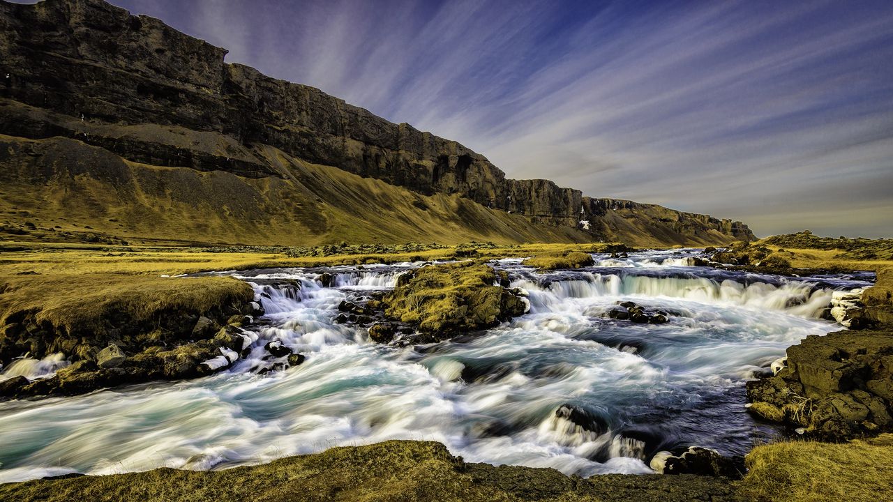 Обои исландия, река, поток, скалы, горы