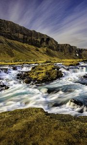 Превью обои исландия, река, поток, скалы, горы
