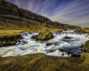Превью обои исландия, река, поток, скалы, горы