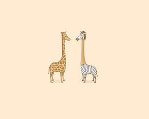 Превью обои юмор, зебра, жираф, арт, минимализм