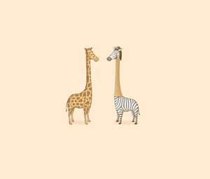 Превью обои юмор, зебра, жираф, арт, минимализм