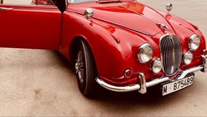 Превью обои jaguar 340, jaguar, автомобиль, красный, ретро