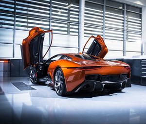 Превью обои jaguar c-x75, jaguar, спорткар, вид сбоку