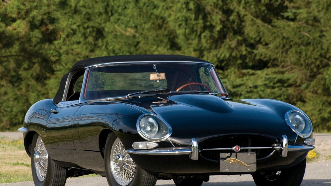 Обои jaguar, e-type, 1961, черный, ретро