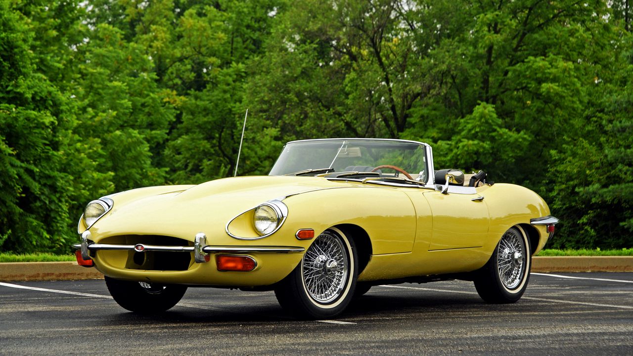Обои jaguar, e-type, 1968, кабриолет, желтый
