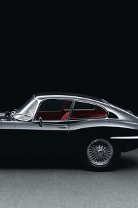 Превью обои jaguar, e-type, черный, ретро, вид сбоку, 1961
