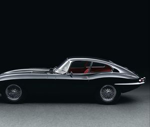 Превью обои jaguar, e-type, черный, ретро, вид сбоку, 1961