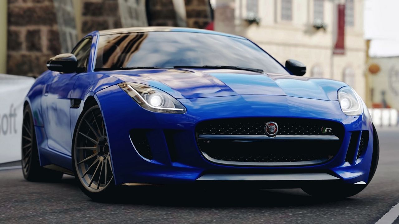 Обои jaguar f-type, jaguar, спорткар, гонка, синий, вид спереди