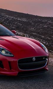 Превью обои jaguar, f-type, красный, вид сбоку, coupe