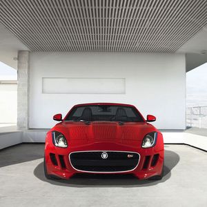 Превью обои jaguar, f-type, красный, вид спереди