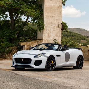 Превью обои jaguar, f-type, project 7, белый, вид сбоку