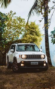 Превью обои jeep renegade, jeep, автомобиль, внедорожник, белый, деревья