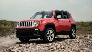 Превью обои jeep renegade, jeep, машина, внедорожник, красный, вид сбоку, бездорожье