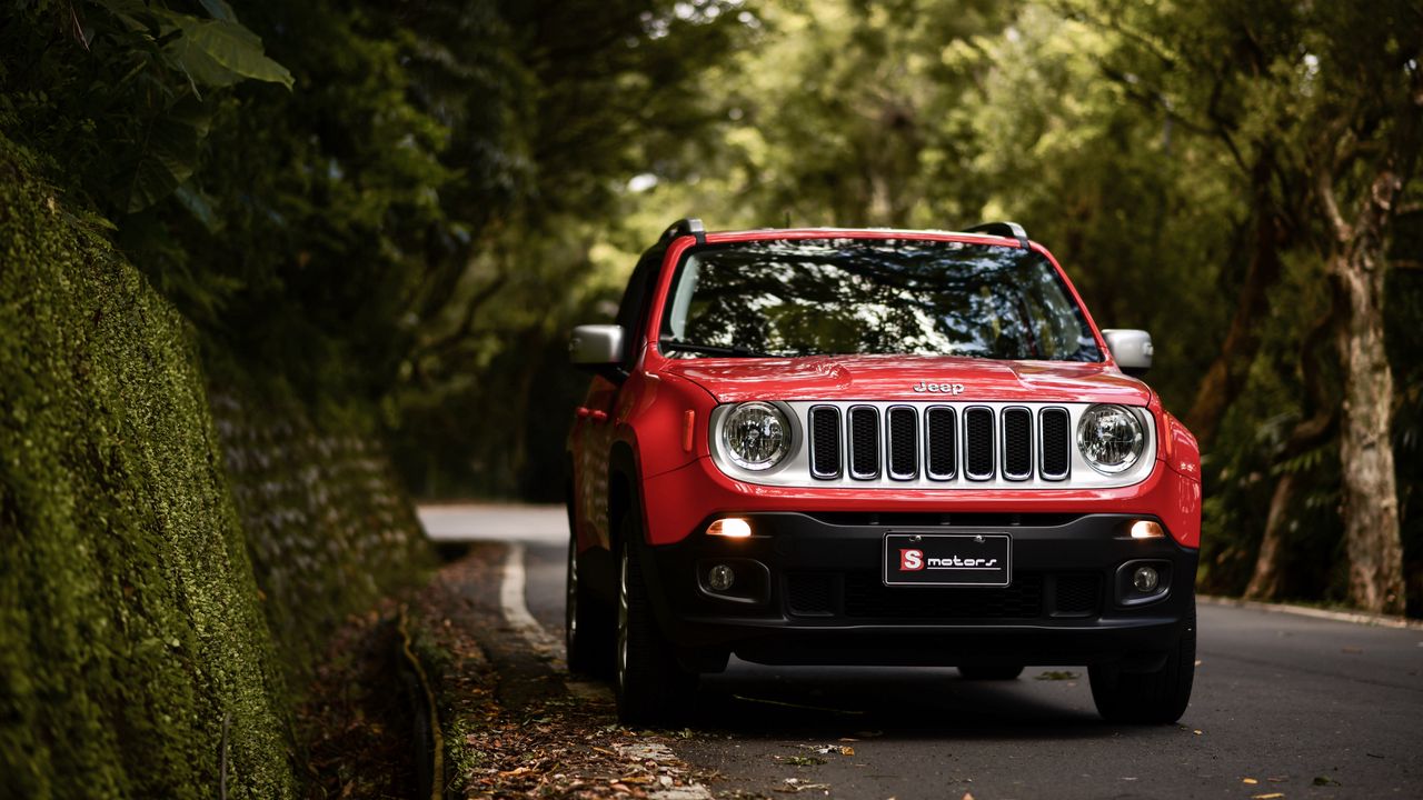 Обои jeep renegade, jeep, машина, внедорожник, красный, вид спереди
