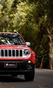 Превью обои jeep renegade, jeep, машина, внедорожник, красный, вид спереди