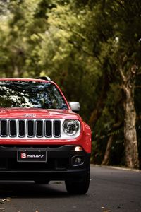 Превью обои jeep renegade, jeep, машина, внедорожник, красный, вид спереди