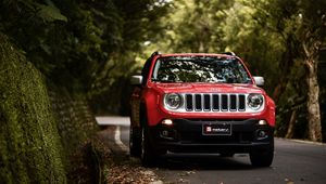 Превью обои jeep renegade, jeep, машина, внедорожник, красный, вид спереди