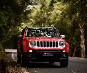 Превью обои jeep renegade, jeep, машина, внедорожник, красный, вид спереди