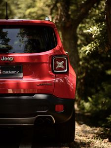 Превью обои jeep renegade, jeep, машина, красный, внедорожник, вид сзади