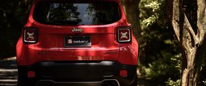 Превью обои jeep renegade, jeep, машина, красный, внедорожник, вид сзади