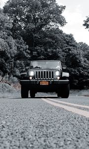 Превью обои jeep wrangler, jeep, автомобиль, фары, чб