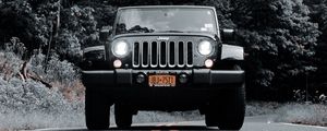 Превью обои jeep wrangler, jeep, автомобиль, фары, чб