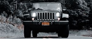 Превью обои jeep wrangler, jeep, автомобиль, фары, чб