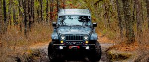 Превью обои jeep wrangler, jeep, автомобиль, вид спереди, лес