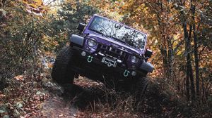 Превью обои jeep wrangler, jeep, автомобиль, внедорожник, фиолетовый, оффроуд