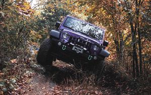Превью обои jeep wrangler, jeep, автомобиль, внедорожник, фиолетовый, оффроуд