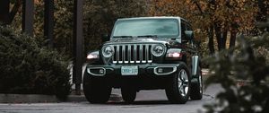 Превью обои jeep wrangler, jeep, автомобиль, внедорожник, черный, вид спереди