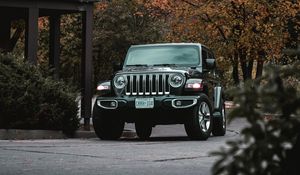 Превью обои jeep wrangler, jeep, автомобиль, внедорожник, черный, вид спереди