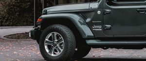 Превью обои jeep wrangler, jeep, автомобиль, внедорожник, серый, вид сбоку