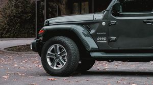 Превью обои jeep wrangler, jeep, автомобиль, внедорожник, серый, вид сбоку