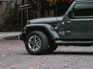 Превью обои jeep wrangler, jeep, автомобиль, внедорожник, серый, вид сбоку