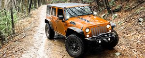 Превью обои jeep wrangler, jeep, автомобиль, внедорожник, коричневый, бездорожье