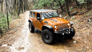 Превью обои jeep wrangler, jeep, автомобиль, внедорожник, коричневый, бездорожье