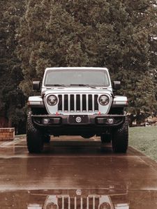 Превью обои jeep wrangler, jeep, автомобиль, внедорожник, серый, вид спереди