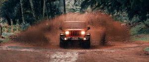 Превью обои jeep wrangler, jeep, автомобиль, внедорожник, красный, тропики