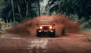 Превью обои jeep wrangler, jeep, автомобиль, внедорожник, красный, тропики