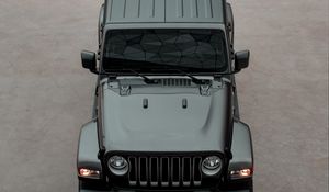 Превью обои jeep wrangler, jeep, автомобиль, внедорожник, черный, вид сверху