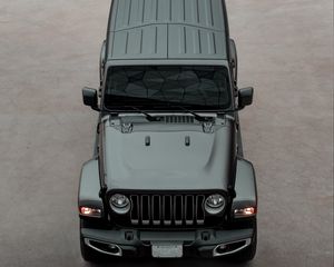 Превью обои jeep wrangler, jeep, автомобиль, внедорожник, черный, вид сверху