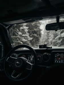 Превью обои jeep wrangler, jeep, руль, автомобиль, черный