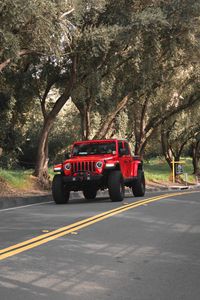 Превью обои jeep wrangler, jeep, внедорожник, автомобиль, фары, красный