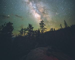Превью обои йосемитская долина, звездное небо, млечный путь, звезды, ночь, деревья, сша