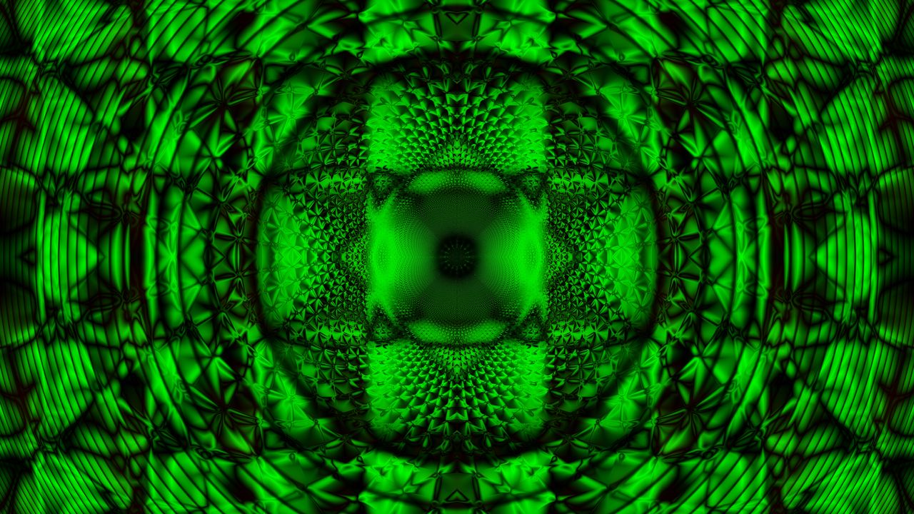 Обои калейдоскоп, фрактал, узор, отражение, абстракция, зеленый