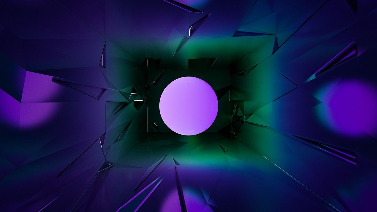 Обои калейдоскоп, грани, круги, иллюзия, абстракция, фиолетовый